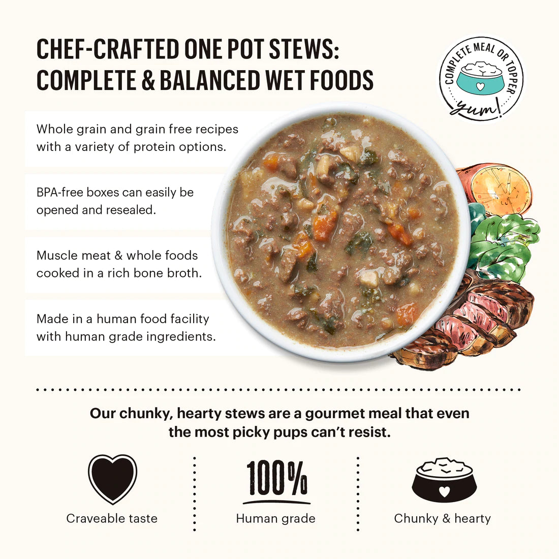 The Honest Kitchen One Pot Stew Wet Food - Braised Beef & Lamb Stew with Green Beans & Sweet Potatoes